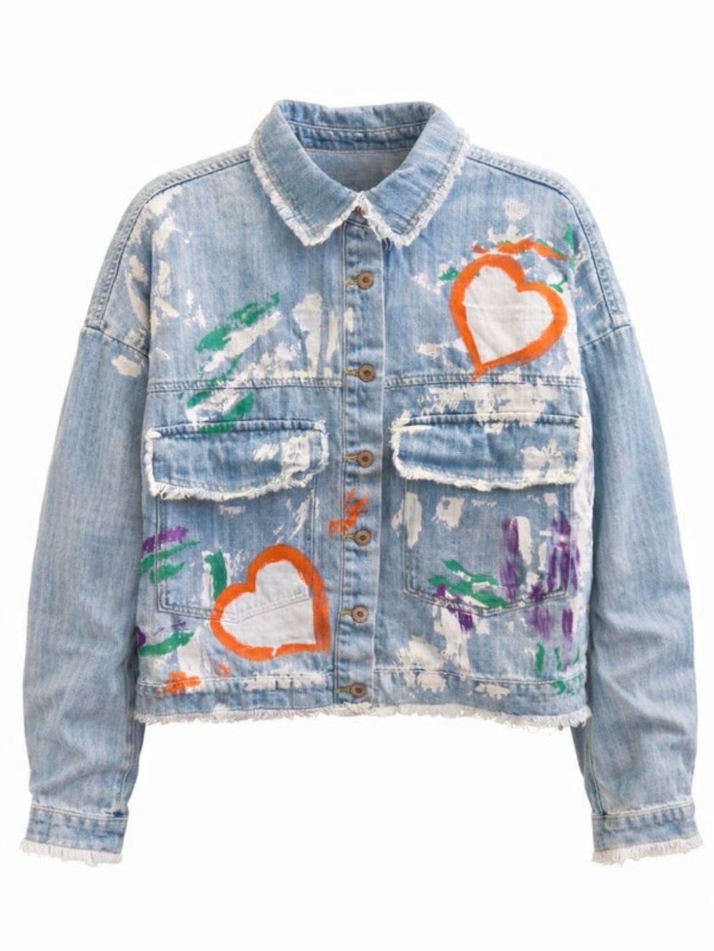 S. Woman Light Blue Painted Denim Jacket. New with tag